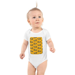 Furrow & Fields Baby Bodysuit White / 12 months Baby JCB 806 Digger Bodysuit – Yellow Pattern Quality Farmers Merch