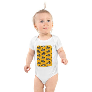 Furrow & Fields Baby Bodysuit White / 12 months Baby JCB TM420 Digger Bodysuit – Yellow Pattern Quality Farmers Merch