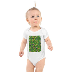 Furrow & Fields Baby Bodysuit White / 12 months Baby John Deere Tractors Bodysuit – Green Pattern Quality Farmers Merch