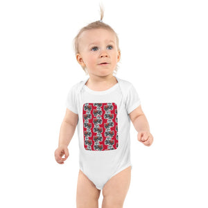 Furrow & Fields Baby Bodysuit White / 12 months Baby Massey Ferguson 390T Tractor Bodysuit – Red Pattern Quality Farmers Merch