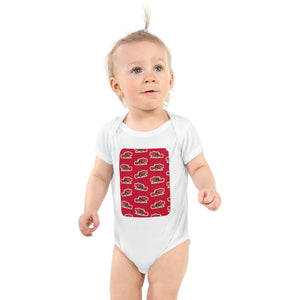 Furrow & Fields Baby Bodysuit White / 12 months Baby Massey Ferguson 520 Combine Bodysuit – Red Pattern Quality Farmers Merch