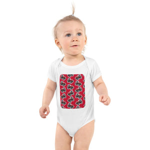 Furrow & Fields Baby Bodysuit White / 12 months Baby Massey Ferguson 6480 Tractor Bodysuit – Red Pattern Quality Farmers Merch