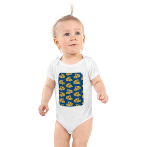 Furrow & Fields Baby Bodysuit White / 12 months Baby New Holland 8070 Combine Bodysuit – Blue Pattern Quality Farmers Merch