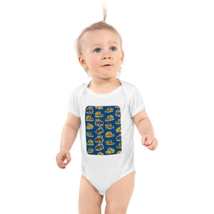 Furrow & Fields Baby Bodysuit White / 12 months Baby New Holland Tractors Bodysuit – Blue Pattern Quality Farmers Merch