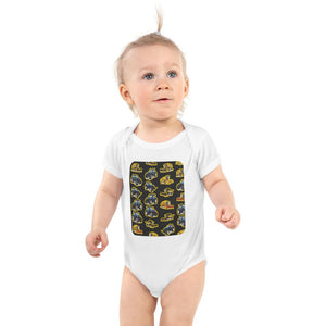 Furrow & Fields Baby Bodysuit White / 12 months Baby New Holland Tractors Bodysuit – Charcoal Pattern Quality Farmers Merch