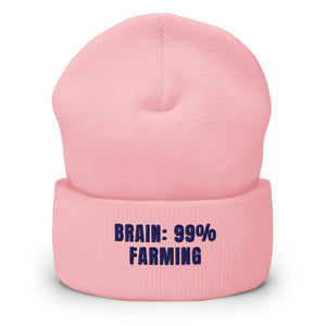 Furrow & Fields Baby Pink Brain: 99% Farming | Cuffed Beanie Quality Farmers Merch