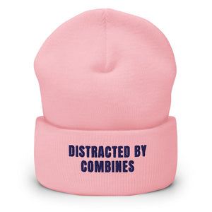Furrow & Fields Baby Pink Distracted by Combines | Cuffed Beanie Quality Farmers Merch