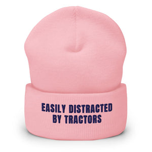 Furrow & Fields Baby Pink Easily Distracted By Tractors | Cuffed Beanie Quality Farmers Merch