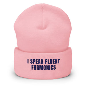 Furrow & Fields Baby Pink I Speak Fluent Farmonics | Cuffed Beanie Quality Farmers Merch