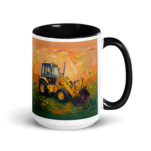 Furrow & Fields Black JCB 3CX Sitemaster Plus Splash Art | 15 oz Mug with Color Inside Quality Farmers Merch
