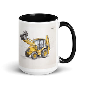 Furrow & Fields Black JCB 3CX Sitemaster SRS Pencil Sketch | 15 oz Mug with Color Inside Quality Farmers Merch