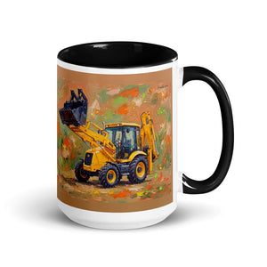 Furrow & Fields Black JCB 3CX Sitemaster SRS Splash Art | 15 oz Mug with Color Inside Quality Farmers Merch