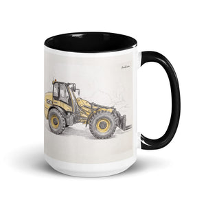Furrow & Fields Black JCB TM420 Pencil Sketch | 15 oz Mug with Color Inside Quality Farmers Merch