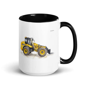 Furrow & Fields Black JCB TM420 Watercolor | 15 oz Mug with Color Inside Quality Farmers Merch