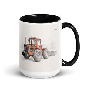 Furrow & Fields Black Massey Ferguson 1200 Pencil Sketch | 15 oz Mug with Color Inside Quality Farmers Merch