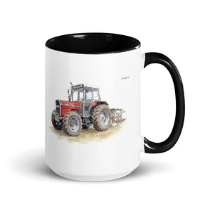 Furrow & Fields Black Massey Ferguson 375 Watercolor | 15 oz Mug with Color Inside Quality Farmers Merch