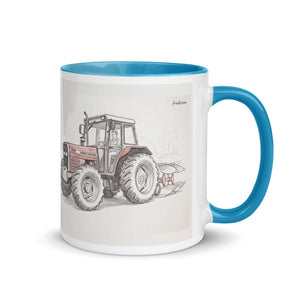 Furrow & Fields Blue / 11 oz Massey Ferguson 375 Pencil Sketch | Mug with Color Inside Quality Farmers Merch
