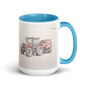Furrow & Fields Blue Case IH Maxxum MXM130 Pencil Sketch | 15 oz Mug with Color Inside Quality Farmers Merch
