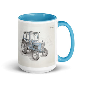 Furrow & Fields Blue Ford 4600 Pencil Sketch | 15 oz Mug with Color Inside Quality Farmers Merch