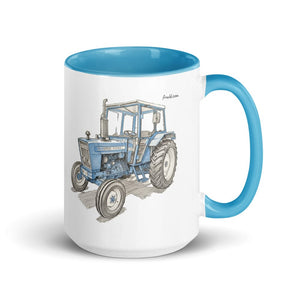Furrow & Fields Blue Ford 4600 Pencil Sketch (Side) | 15 oz Mug with Color Inside Quality Farmers Merch