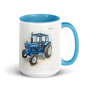 Furrow & Fields Blue Ford 4600 Watercolor (Side) | 15 oz Mug with Color Inside Quality Farmers Merch