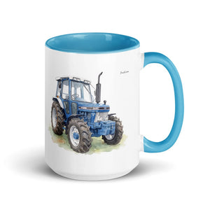 Furrow & Fields Blue Ford 5610 Force II Watercolor | 15 oz Mug with Color Inside Quality Farmers Merch