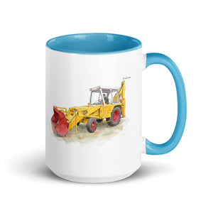 Furrow & Fields Blue JCB 3C II Watercolor | 15 oz Mug with Color Inside Quality Farmers Merch