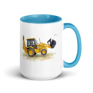 Furrow & Fields Blue JCB 3CX Sitemaster SRS Watercolor | 15 oz Mug with Color Inside Quality Farmers Merch
