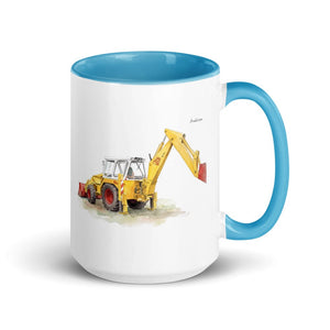 Furrow & Fields Blue JCB 4D II Watercolor | 15 oz Mug with Color Inside Quality Farmers Merch