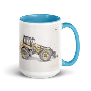 Furrow & Fields Blue JCB TM420 Pencil Sketch | 15 oz Mug with Color Inside Quality Farmers Merch