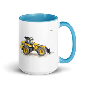 Furrow & Fields Blue JCB TM420 Watercolor | 15 oz Mug with Color Inside Quality Farmers Merch