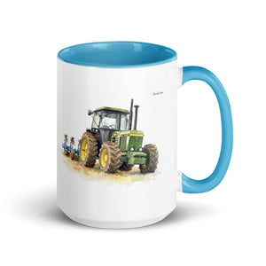 Furrow & Fields Blue John Deere 4350 Watercolor | 15 oz Mug with Color Inside Quality Farmers Merch