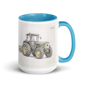 Furrow & Fields Blue John Deere 4955 Pencil Sketch | 15 oz Mug with Color Inside Quality Farmers Merch