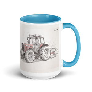 Furrow & Fields Blue Massey Ferguson 375 Pencil Sketch | 15 oz Mug with Color Inside Quality Farmers Merch