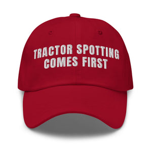 Furrow & Fields Cranberry Tractor Spotting Comes First | Classic Dad Hat Quality Farmers Merch