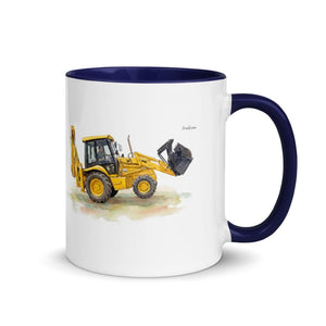 Furrow & Fields Dark Blue / 11 oz JCB 3CX Sitemaster SRS Watercolor | Mug with Color Inside Quality Farmers Merch