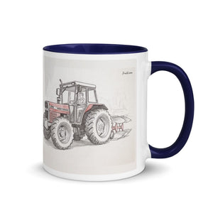 Furrow & Fields Dark Blue / 11 oz Massey Ferguson 375 Pencil Sketch | Mug with Color Inside Quality Farmers Merch