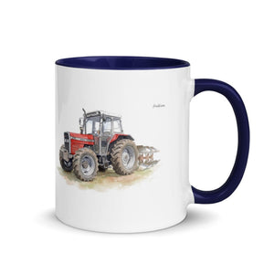 Furrow & Fields Dark Blue / 11 oz Massey Ferguson 375 Watercolor | Mug with Color Inside Quality Farmers Merch