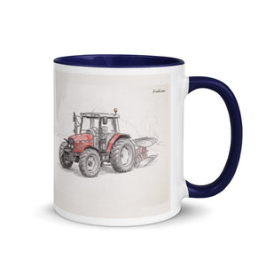 Furrow & Fields Dark Blue / 11 oz Massey Ferguson 6255 Pencil Sketch | Mug with Color Inside Quality Farmers Merch