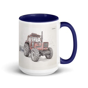 Furrow & Fields Dark Blue Fiat 1880 Pencil Sketch | 15 oz Mug with Color Inside Quality Farmers Merch