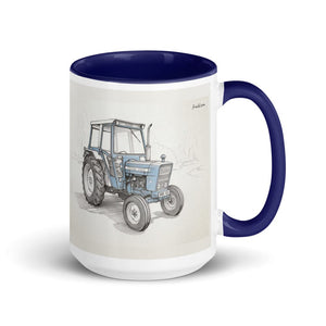 Furrow & Fields Dark Blue Ford 4600 Pencil Sketch | 15 oz Mug with Color Inside Quality Farmers Merch