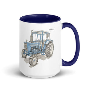 Furrow & Fields Dark Blue Ford 4600 Pencil Sketch (Side) | 15 oz Mug with Color Inside Quality Farmers Merch