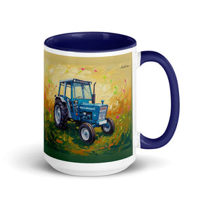Furrow & Fields Dark Blue Ford 4600 Splash Art | 15 oz Mug with Color Inside Quality Farmers Merch