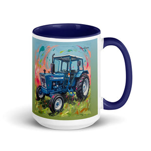 Furrow & Fields Dark Blue Ford 4600 Splash Art (Sky) | 15 oz Mug with Color Inside Quality Farmers Merch