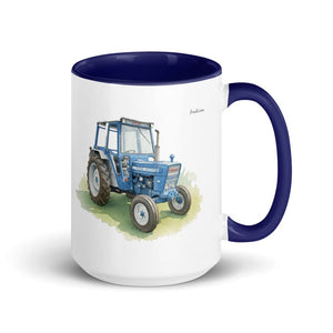 Furrow & Fields Dark Blue Ford 4600 Watercolor | 15 oz Mug with Color Inside Quality Farmers Merch