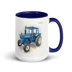 Furrow & Fields Dark Blue Ford 4600 Watercolor (Side) | 15 oz Mug with Color Inside Quality Farmers Merch