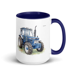 Furrow & Fields Dark Blue Ford 5610 Force II Watercolor | 15 oz Mug with Color Inside Quality Farmers Merch
