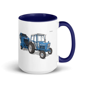 Furrow & Fields Dark Blue Ford 7600 Illustration | 15 oz Mug with Color Inside Quality Farmers Merch