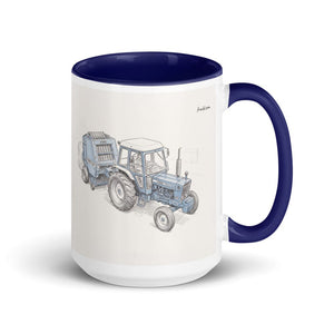 Furrow & Fields Dark Blue Ford 7600 Pencil Sketch | 15 oz Mug with Color Inside Quality Farmers Merch