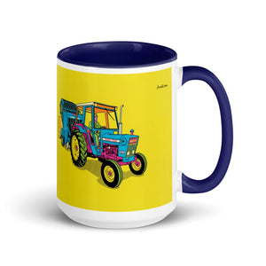 Furrow & Fields Dark Blue Ford 7600 Pop Art | 15 oz Mug with Color Inside Quality Farmers Merch